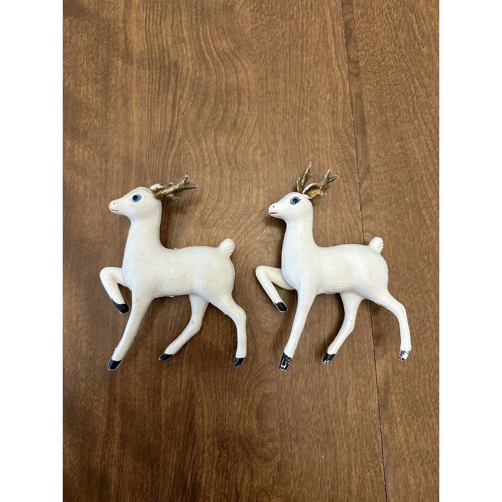 MCM Reindeer Vintage Christmas Soft Plastic Rubber 6.5” Hong Kong Set Of 2